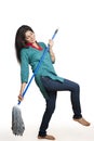 Woman holding mop Royalty Free Stock Photo