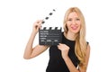 Woman holding movie clapboard isolated Royalty Free Stock Photo