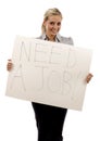 Woman holding a need a job sign Royalty Free Stock Photo