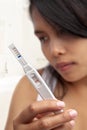 Woman holding negative result pregnancy test