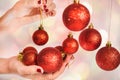 Woman holding New Year round balls Royalty Free Stock Photo