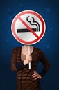 Woman holding no smoking sign Royalty Free Stock Photo