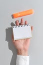 Businesswoman Holding Notepad With Important Message On Office Desk With Marker. Woman Presenting Crutial Information On Royalty Free Stock Photo