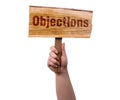 Objections wooden sign