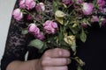 Woman holding old dry flowers Royalty Free Stock Photo