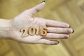 Woman holding in one hand New year 2016 wooden numbers