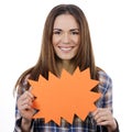 Woman holding orange panel