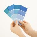 Woman holding paint swatches. Royalty Free Stock Photo