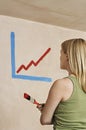 Woman Holding Paintbrush With Painted Diagram On Wall