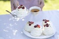 Pavlova cakes with cream and fresh summer berries Royalty Free Stock Photo