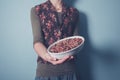 Woman holding a pecan pie Royalty Free Stock Photo