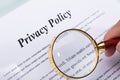 Woman Holding Pen Over Privacy Policy Form Royalty Free Stock Photo