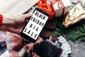 Woman holding phone with black friday big sale special offer dis Royalty Free Stock Photo