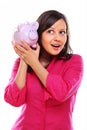 Woman holding pig money-box Royalty Free Stock Photo