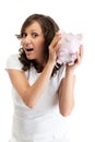 Woman holding pig money-box Royalty Free Stock Photo