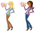 Woman Holding Piggy Banks Royalty Free Stock Photo