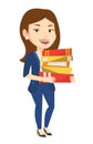 Woman holding pile of books vector illustration. Royalty Free Stock Photo