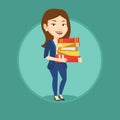 Woman holding pile of books vector illustration. Royalty Free Stock Photo