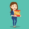 Woman holding pile of books vector illustration. Royalty Free Stock Photo