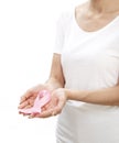 Woman holding a pink ribbon. Royalty Free Stock Photo