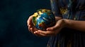 Woman holding planet earth, responsibility, care