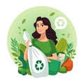 woman holding plastic bottle and recycling bag Royalty Free Stock Photo