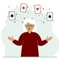 Woman holding playing cards cards. Playing combination of 4 aces or four of a kind. Royalty Free Stock Photo