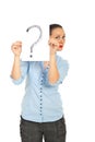 Woman holding question mark Royalty Free Stock Photo