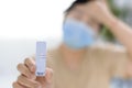 Woman holding Rapid Antigen Test kit with Positive result during swab COVID-19 testing Royalty Free Stock Photo