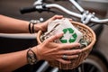 Woman Holding Recycle Basket. Generative Ai