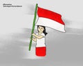 a woman holding a red and white flag, indonesian freedom wallpaper