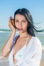 Woman holding seashells Royalty Free Stock Photo