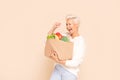 Woman holding shopping bag with healthy food Royalty Free Stock Photo