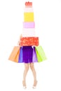 Woman holding shopping bags and gift boxes Royalty Free Stock Photo