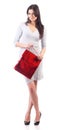 Woman holding shopping red bag. Isolated Royalty Free Stock Photo