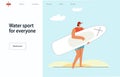 Woman holding sup board at the beach. Simple style abstract human for the main page, banner for website, mobile app