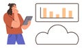 Woman Analyzing Tablet Data with Bar Graph and Cloud Technology Concept Royalty Free Stock Photo