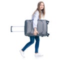 Woman holding travel suitcase Royalty Free Stock Photo