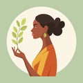 Woman holding tree branch, mental health, self care, gardening or environmental concept. Illustration. Royalty Free Stock Photo