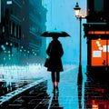 A woman holding an umbrella in the rain. Generative AI Royalty Free Stock Photo