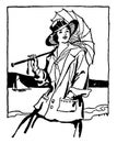 Woman Holding Umbrella with Raincoat, vintage illustration