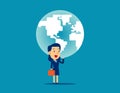 A woman is holding up globe. Concept business strength vector illustration, Planet, Power, Successful