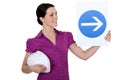 Woman holding up a sign Royalty Free Stock Photo