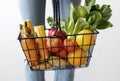 Woman holding vegetable basket shopping concept Royalty Free Stock Photo