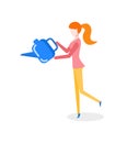 Woman Holding Watering Can Made Plastic Isolated Royalty Free Stock Photo