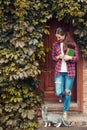 Woman holds books and walk Royalty Free Stock Photo