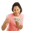 Woman Holds Cash - Thumbsup Royalty Free Stock Photo