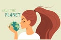 Woman holds earth in hand. World environment day..Happy Earth day. Save the planet concept