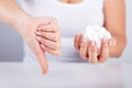 Woman holds in hand of sugar cubes Royalty Free Stock Photo