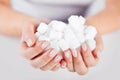 Woman holds in hands of sugar cubes Royalty Free Stock Photo